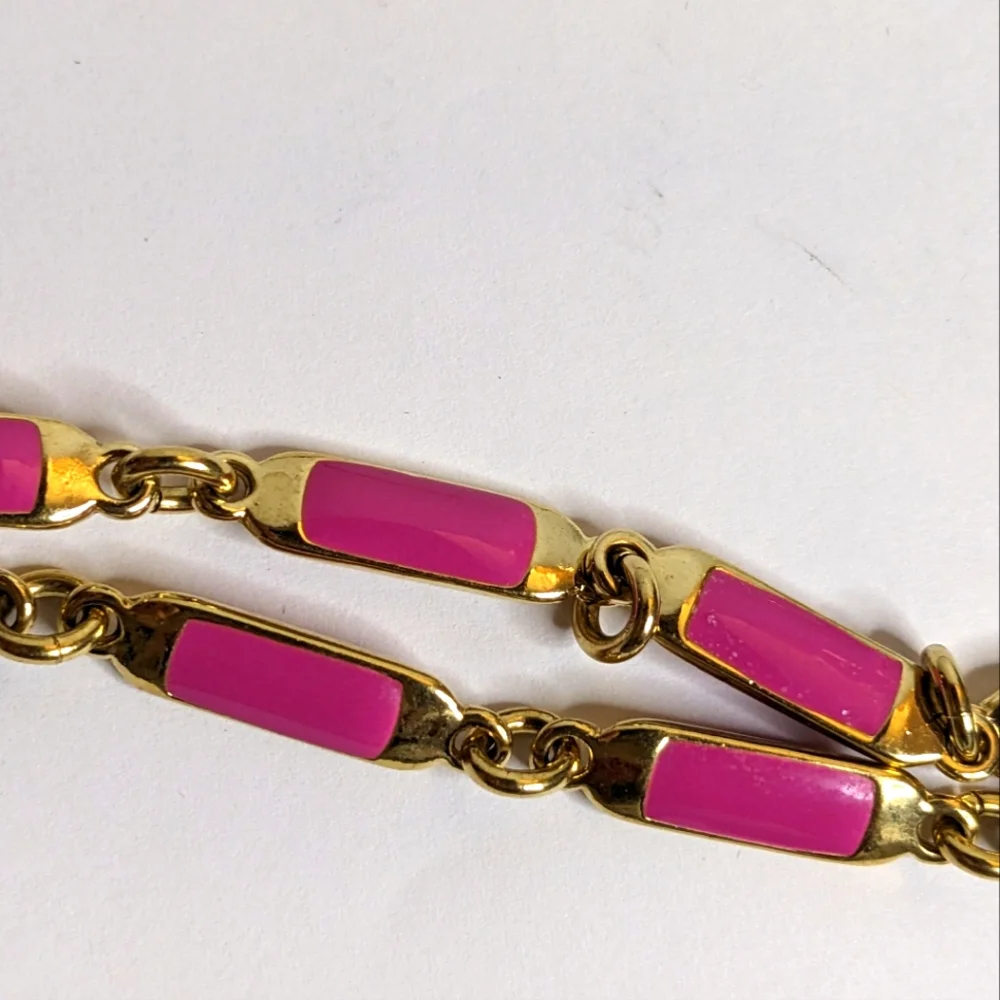 J. Crew Gold-Tone & Pink Enamel Link Necklace‎ – 43”